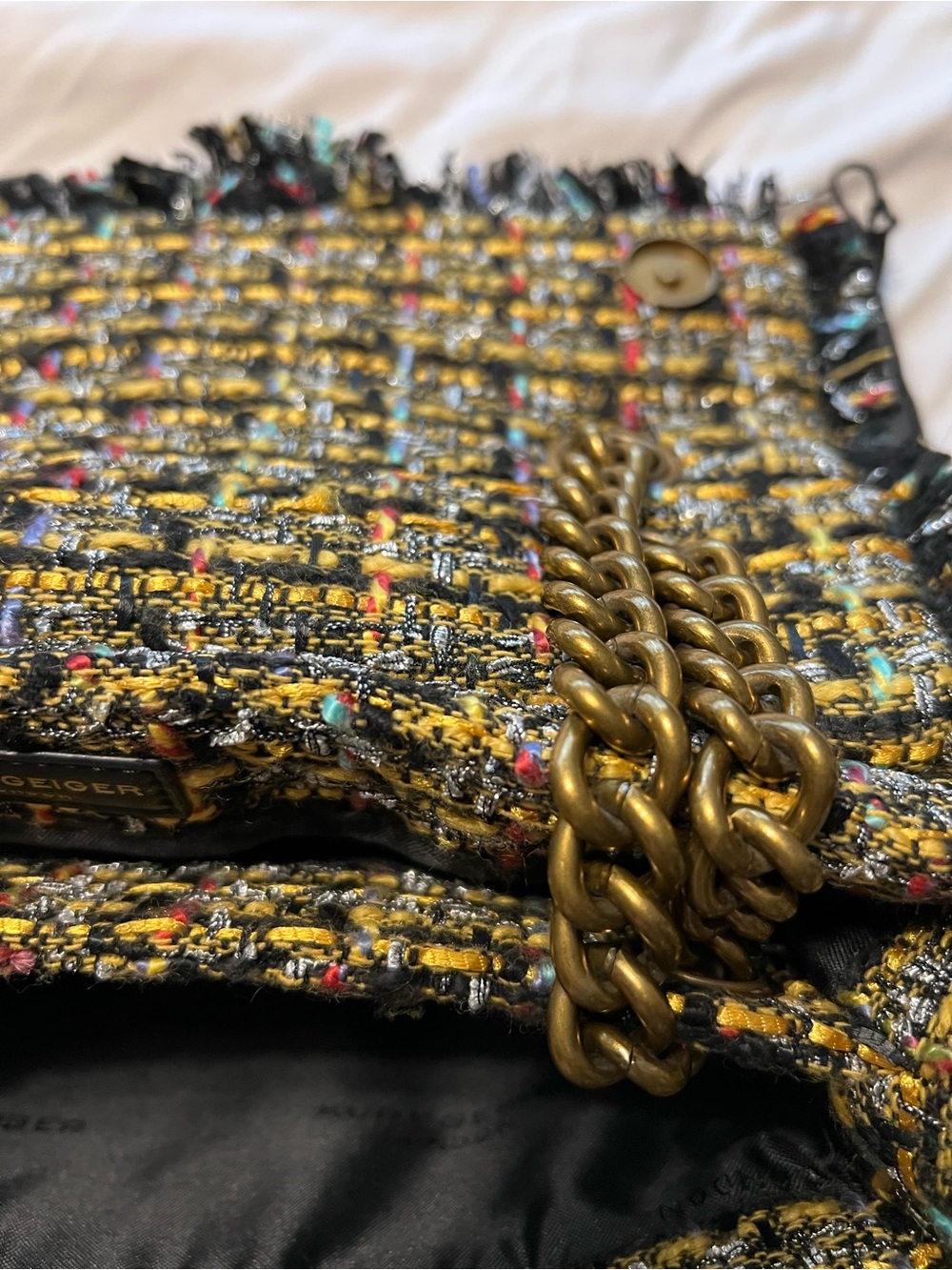 Kurt Geiger London Mayfair Tweed Multi Color Chain-Detail Shoulder Bag - Picture 11 of 13